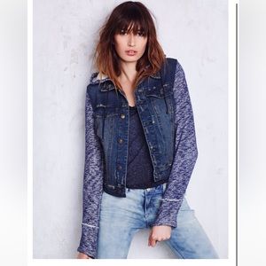 Free People Knit Hooded Denim Jacket